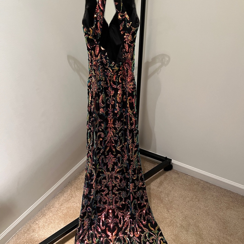 Elegant Black and Pink Floral Prom Dress
